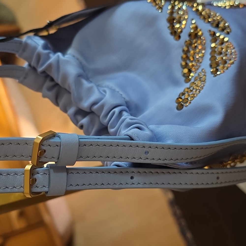 MCM Light Blue Mini Bucket Bag with Gold Sequin Embellishment - Picture 5 of 16